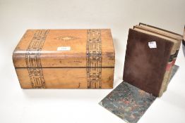 A pair of Art Deco book ends in form of books, An inlaid late 19th century box.