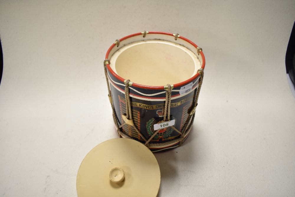 A 1970s ice bucket in the form of a drum, having Kings Own Royal Border Reg dates and motif - Image 2 of 2