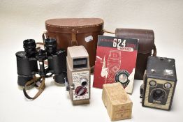 A mixed lot of vintage items, to include Model D box Brownie camera, Bell and Howell Cine camera and
