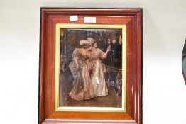 A framed 1913 Crystoleum of two ladies in period costume.