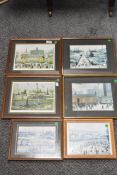 Five framed and glazed prints after L.S Lowry.