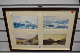 A framed and glazed quad of Lake district interest prints after William Heaton cooper and similar