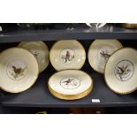 Nine circa 1870s-90s Mintons plates, having hand painted with various bird designs to centres of