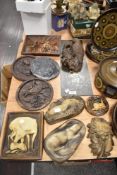 An assortment of animal study plaques, of Richard Fisher, Lake District interest, A wood effect bird