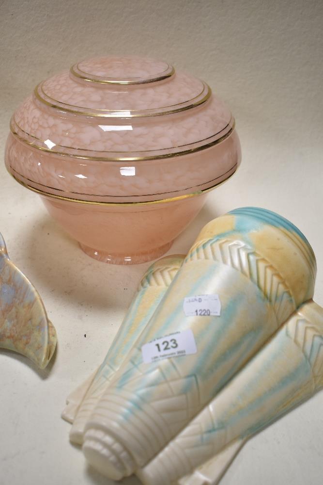 Two Art Deco wall pockets, including Beswick 506 and Crown Devon, a mid century jug and a pink - Image 3 of 6