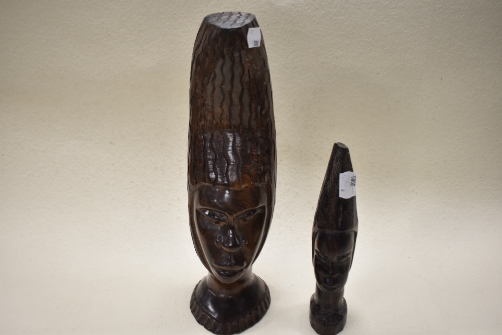 A collection of circa 1930s African wood busts and a letter opened, having tribal styling, also - Image 4 of 4