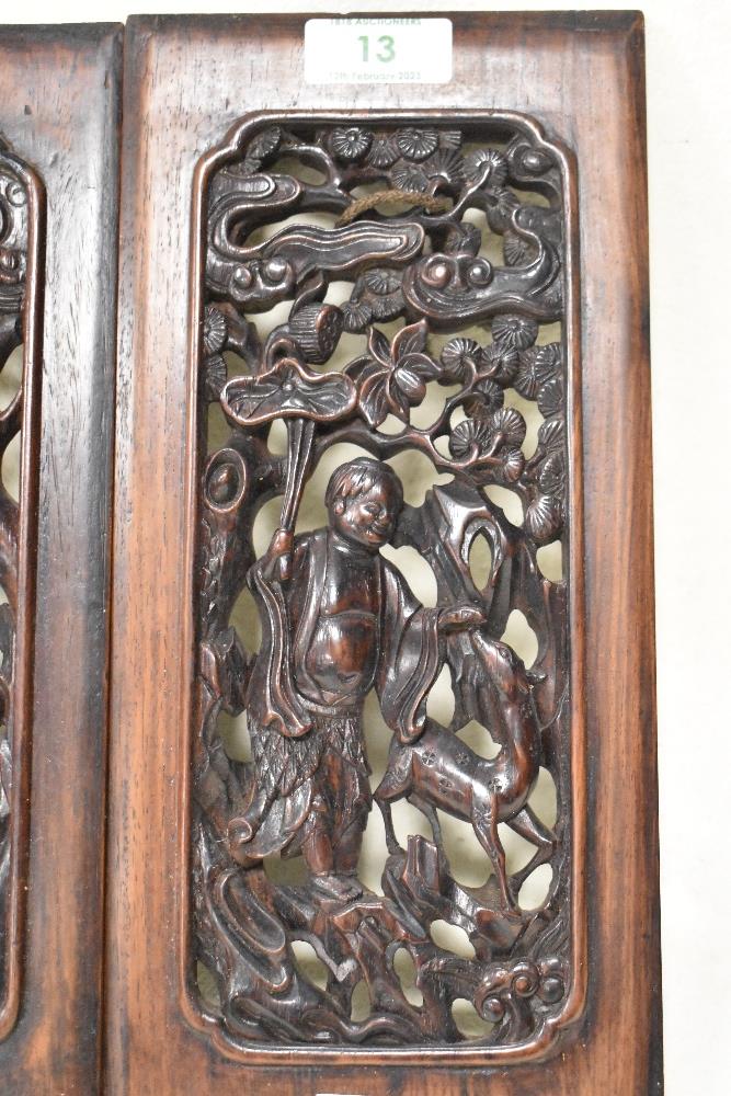 Two late 19th century Chinese/Cantonese finely carved decorative hardwood panels,possibly rosewood, - Image 3 of 3