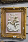A vintage Alt Meissen Art plaque with with classical Roccoco scene from the castle-park of
