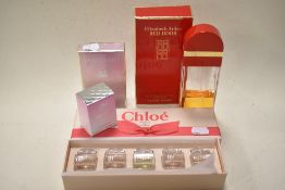A selection of ladies Eau de Toilette and perfume, including Choloe, Versace and Vanderbilt.