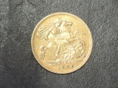 A United Kingdom 1899 Queen Victoria Old Head Gold Half Sovereign, Royal Mint