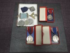 A collection of Silver Medallions including Masonic 1914-1918 to BRO FJ Hodgson, Masonic Jewell to