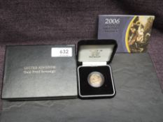 A United Kingdom Royal Mint 2006 Queen Elizabeth II Gold Proof Sovereign, with certificate in