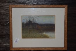 G Oyston, (20th century), a watercolour, moonlit lake, signed, 10 x 14cm, later mounted framed and