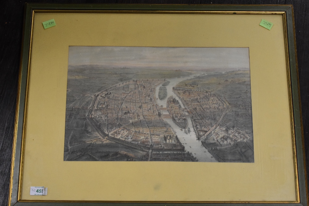 (19th/20th century), a print, aerial view of Paris, 23 x 38cm, later mounted framed and glazed, 46 x
