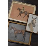 (20th century), three oil paintings, race horses, inc jockey, 34 x 41cm, framed 40 x 48cm