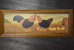 M Wiscombe, (contemporary), after, a print, The Cock Hen and 6 Chicks, 14 x 50cm, wood framed, 21