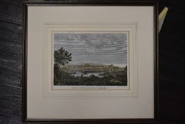 (19th century), an engraving, N E view of Carlisle, 17 x 23cm, mounted and framed, 36 x 40cm