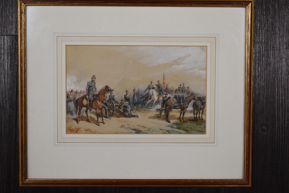 Eugene Loius Ginain, (1818 -1886), a watercolour, French military manoeuvres, signed and dated 1845, - Image 2 of 2