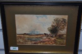 (19th/20th century), a watercolour, rural pack horse route, 14 x 21cm, later mounted framed and