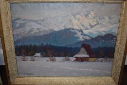 Henryk Rachalewski, (20th century), an oil painting, Zakopane Tatra Polish winter landscape,