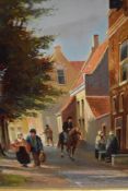 Willem Heijkoop, (1945 +), an oil painting on board, street view, Prinsengracht Enkhuizen Westerstr