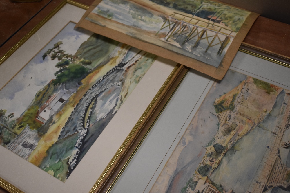 L C Lancfield, (20th century), four watercolours, inc river bridge, each signed, 24 x 34cm, two,