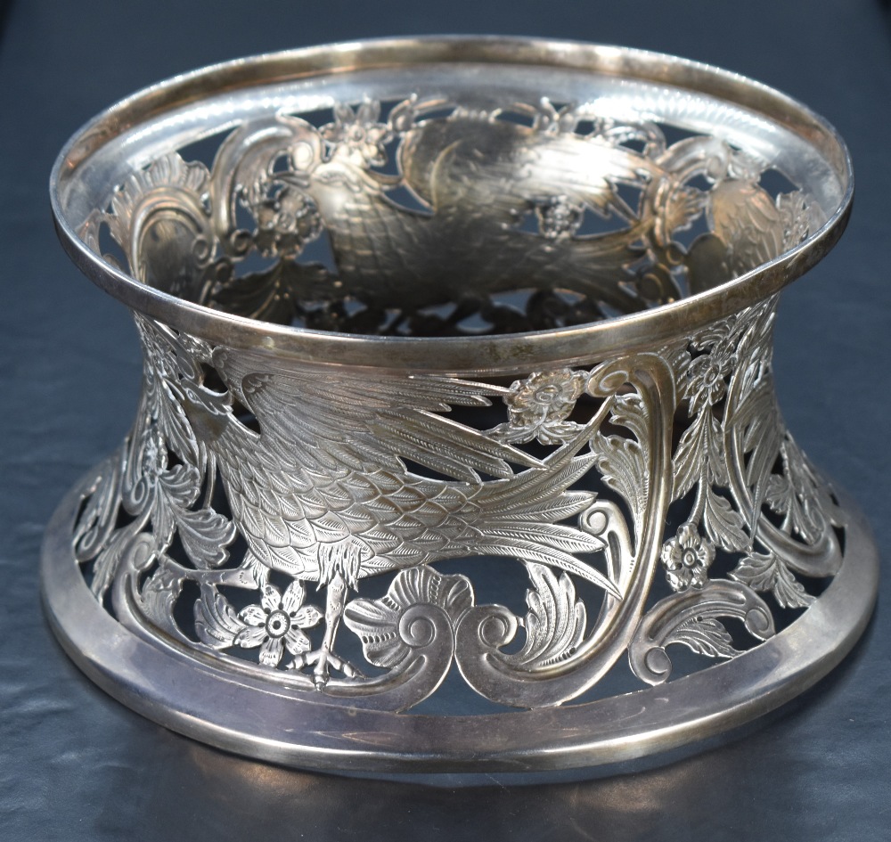 An early 20th century Irish silver dish ring, of waisted circular form, pierced and engraved with - Image 2 of 6