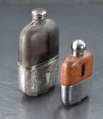 Two silver plate, glass and leather hip flasks, each of traditional form 14.5cm & 11cm