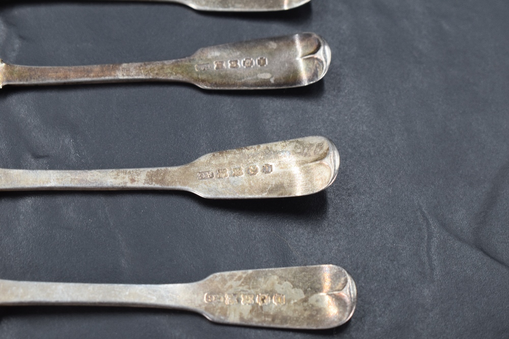 A group of five George IV Irish silver teaspoons, fiddle pattern with engraved initials WAA and tree - Image 2 of 3