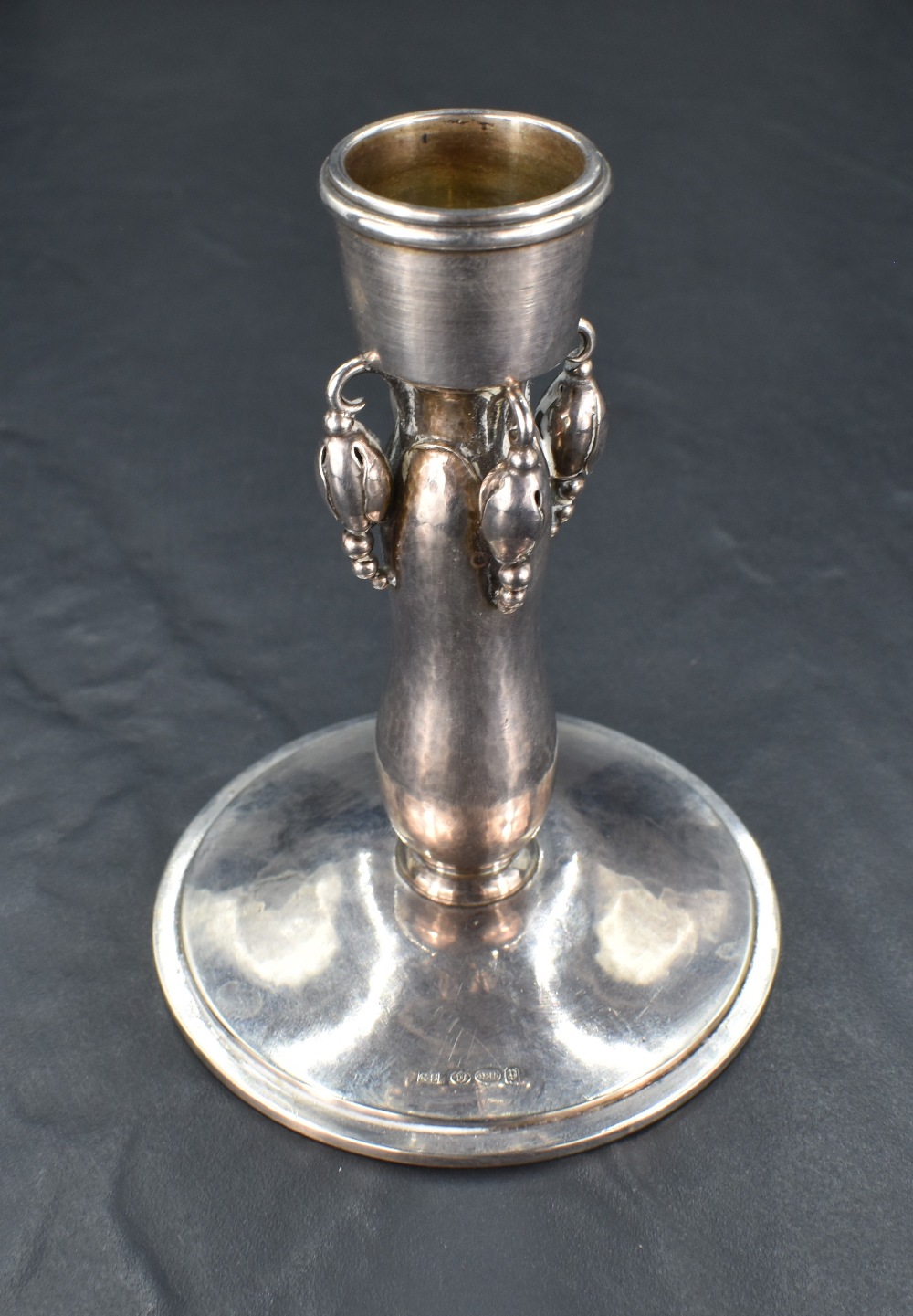 A Georg Jensen (Denmark) sterling silver 'Blossom' pattern candlestick, the slightly tapering socket - Image 2 of 5