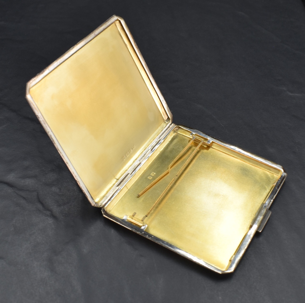 A George V silver cigarette case, of hinged and canted square form with engine-turned decoration, - Image 2 of 2