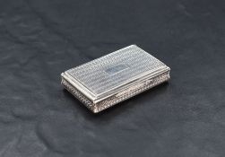 A small early Victorian silver box, of hinged rectangular form engine-turned throughout and