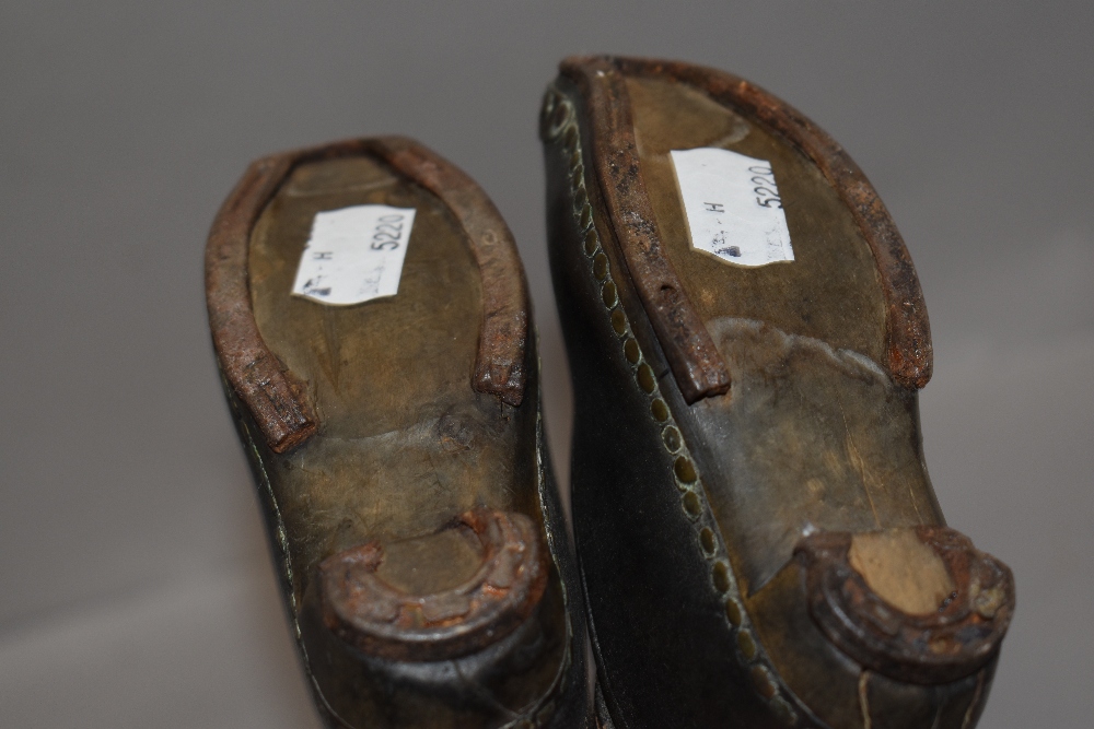 A pair of antique childrens Lancashire clogs in the traditional design, small size 14cm long. - Image 3 of 3