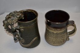 Two mid century John Brooke Steel mythical creature mugs including lizard and frog, frog mug