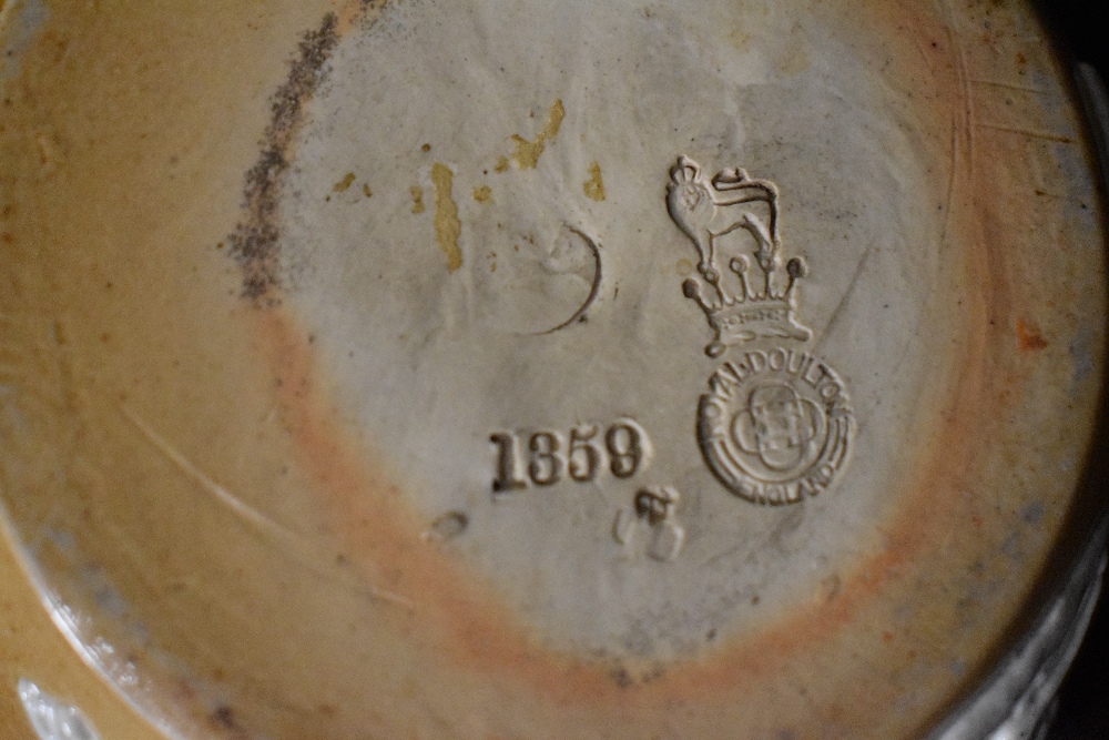 A Royal Doulton stoneware hunting jug with applied silver rim and two-tone globular body moulded - Image 2 of 2