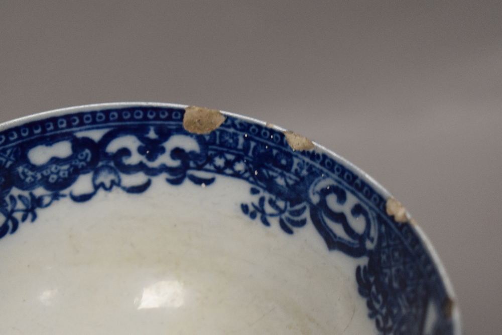 Two 18th century tea slop bowls having blue and white ware design with a tin glaze possibly by - Image 3 of 3