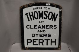 An early 20th century enamel double sided advertising sign for Thomson Cleaners and Dyers Perth 46cm