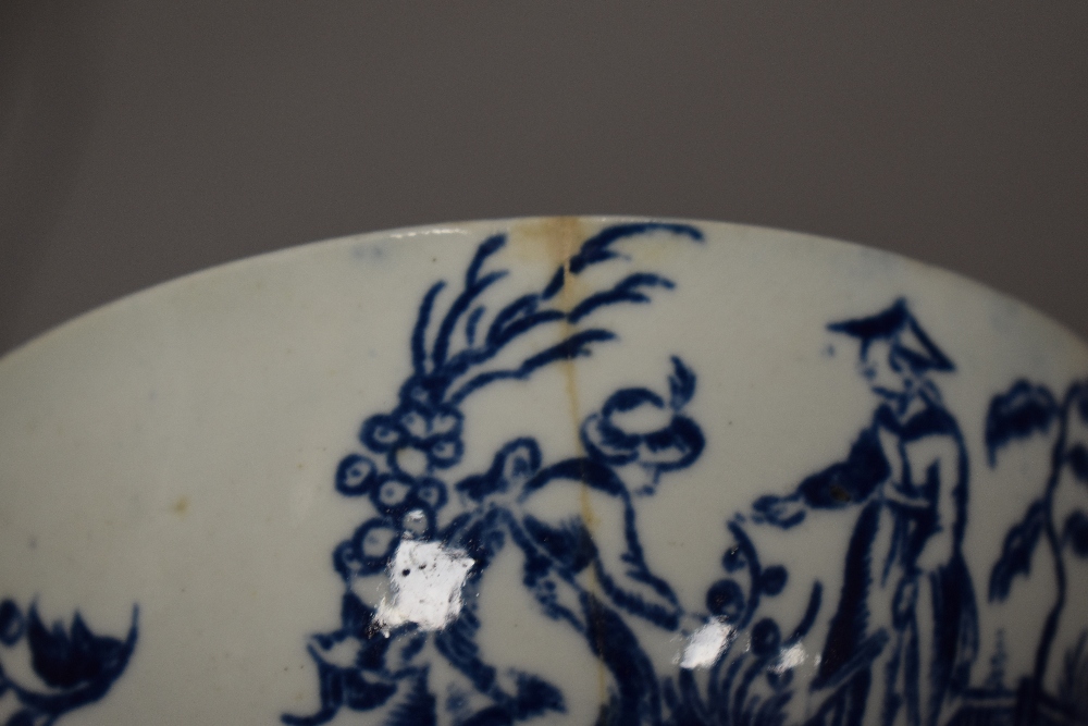 Two 18th century tea slop bowls having blue and white ware design with a tin glaze possibly by - Image 2 of 3