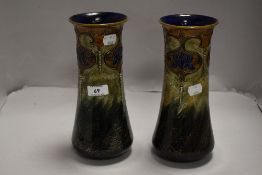 A pair of Royal Doulton Art Nouveau Stoneware Vase, attributed to Louisa Wakely.