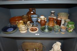 A collection of vintage and modern studio pottery including signed pieces, vases, goblets, dishes