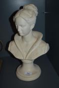 A mid century chalk ware bust of a female 40cm tall