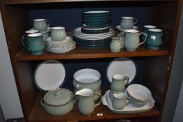 A selection of modern Denby dinner and tea wares including dinner plates, bowls, side plates and