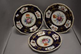 Three late Victorian Royal Crown Derby cabinet display plates hand decorated with scene of flowers