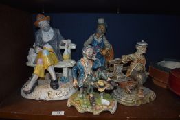 Four vintage Capodimonte style figure bases including tramp on bench