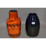 Two mid century West German pottery vases including Amano 629-18 and 520-21