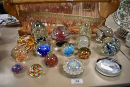 A good collection of modern art glass paper weights including Langham and millefiori pattern