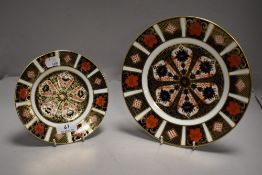 Two modern Royal Crown Derby plates including a side plate and cake plate both in Imari pattern no.
