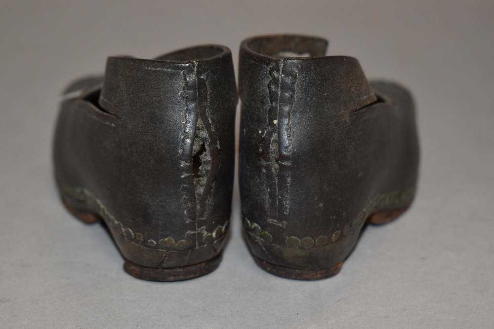 A pair of antique childrens Lancashire clogs in the traditional design, small size 14cm long. - Image 2 of 3