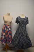 A late 1940s/ early 1950s cotton dress having abstract pattern in a larger size (mismatched