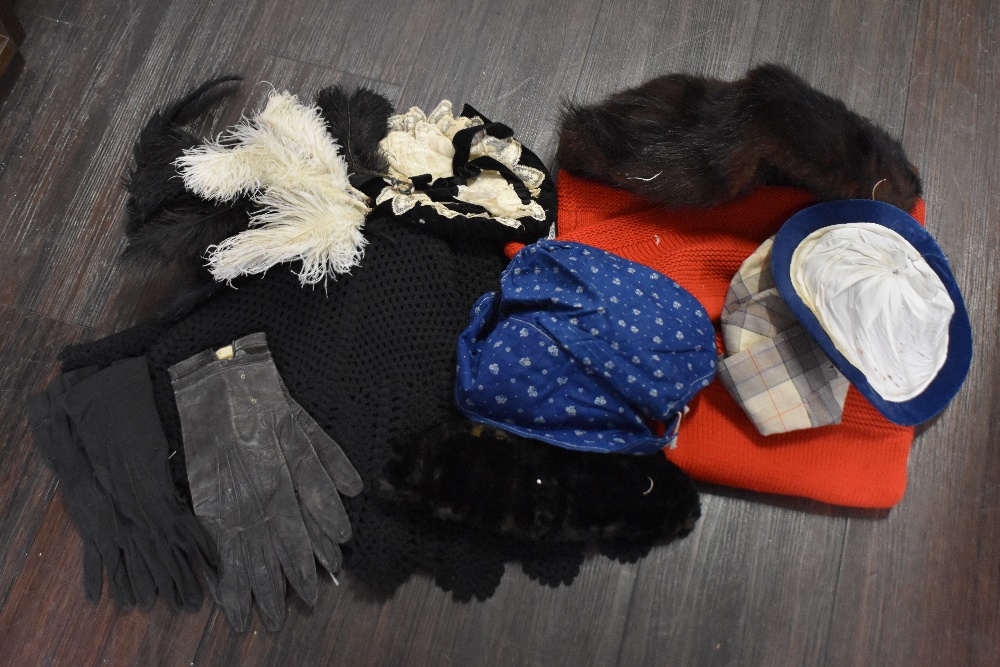 A mixed lot of vintage and antique items, to include a knitted red wool petticoat,a selection of